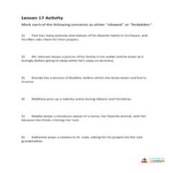 Honoring the Saints, Relics, and Images - Activity Sheet - Grade 3-5